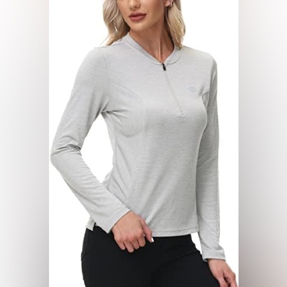 MoFiz Women's gray Quarter Zip Long Sleeve Workout T-Shirt Quick Dry Athletic XL - Picture 1 of 9